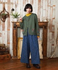 GJLAE03220 Jocomomola(ホコモモラ) Calle de Bordadores フラワープリントワイドパンツ ブルー