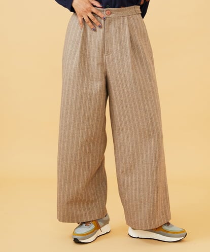 GJLAE42200  Huellas de aves  へリンボーンワイドストレートパンツ