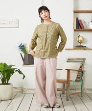 GJLFD33200 Jocomomola(ホコモモラ) Facil 刺繍入りツイルワイドパンツ ライトピンク