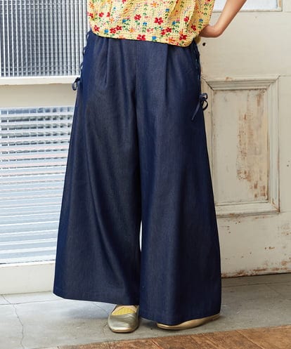 GJLGE42200 Jocomomola Flor デニム 刺繍入りレースアップワイドパンツ