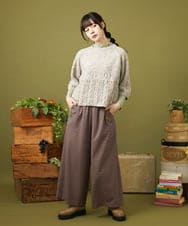GJLLA32200 Jocomomola(ホコモモラ) T/Rドビー フラワー刺繍ワイドパンツ ダークブラウン