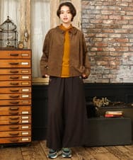 GJLLA32200 Jocomomola(ホコモモラ) T/Rドビー フラワー刺繍ワイドパンツ ダークブラウン