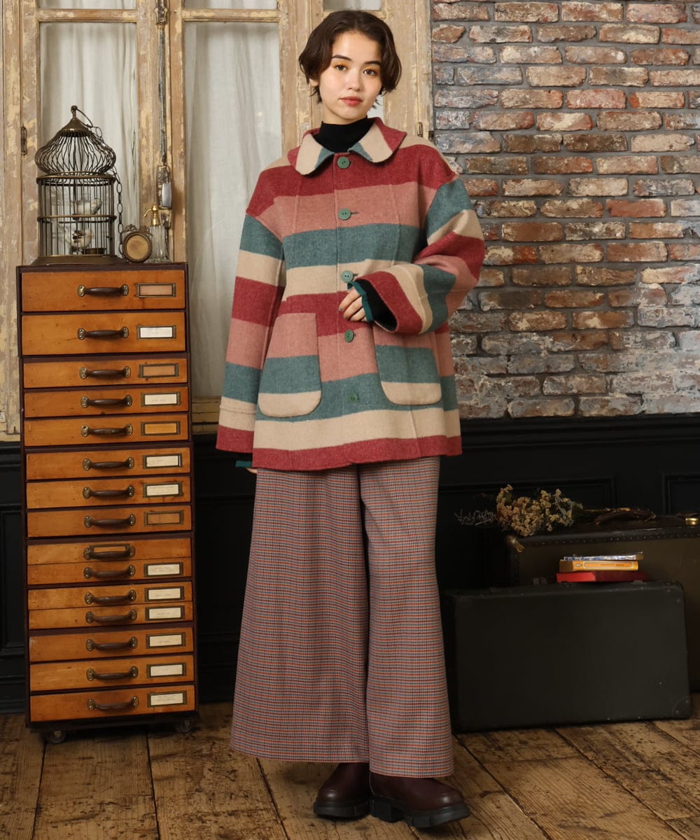GJLLA32200 Jocomomola(ホコモモラ) T/Rドビー フラワー刺繍ワイドパンツ ダークブラウン