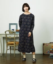 GJPDD30300 Jocomomola(ホコモモラ) Crisantemo curvo フラワー総刺繍ワンピース ネイビー