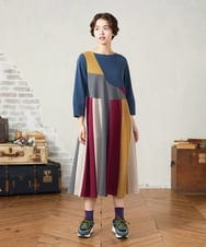 GJPJB36300 Jocomomola(ホコモモラ) Rompecabezas パッチワークワンピース グリーン