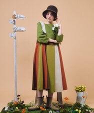 GJPJB36300 Jocomomola(ホコモモラ) Rompecabezas パッチワークワンピース グリーン