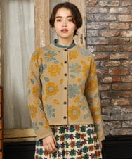 GJSAD01250 Jocomomola(ホコモモラ) Flor suave フラワージャカードニットカーディガン ベージュ