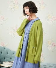 GJSGD31230 Jocomomola(ホコモモラ) 【接触冷感】リブ編みロングカーディガン グリーン