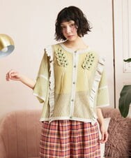 GJSGE02230 Jocomomola(ホコモモラ) Dulcinea フリルニットカーディガン アイボリー