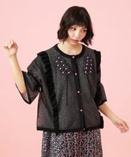 GJSGE02230 Jocomomola(ホコモモラ) Dulcinea フリルニットカーディガン ブラック