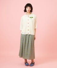 GJSGE32200 Jocomomola(ホコモモラ) El aleteo de un pajaro 鳥ブローチ付きシアーカーディガン アイボリー