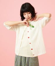 GJSGE32200 Jocomomola(ホコモモラ) El aleteo de un pajaro 鳥ブローチ付きシアーカーディガン アイボリー