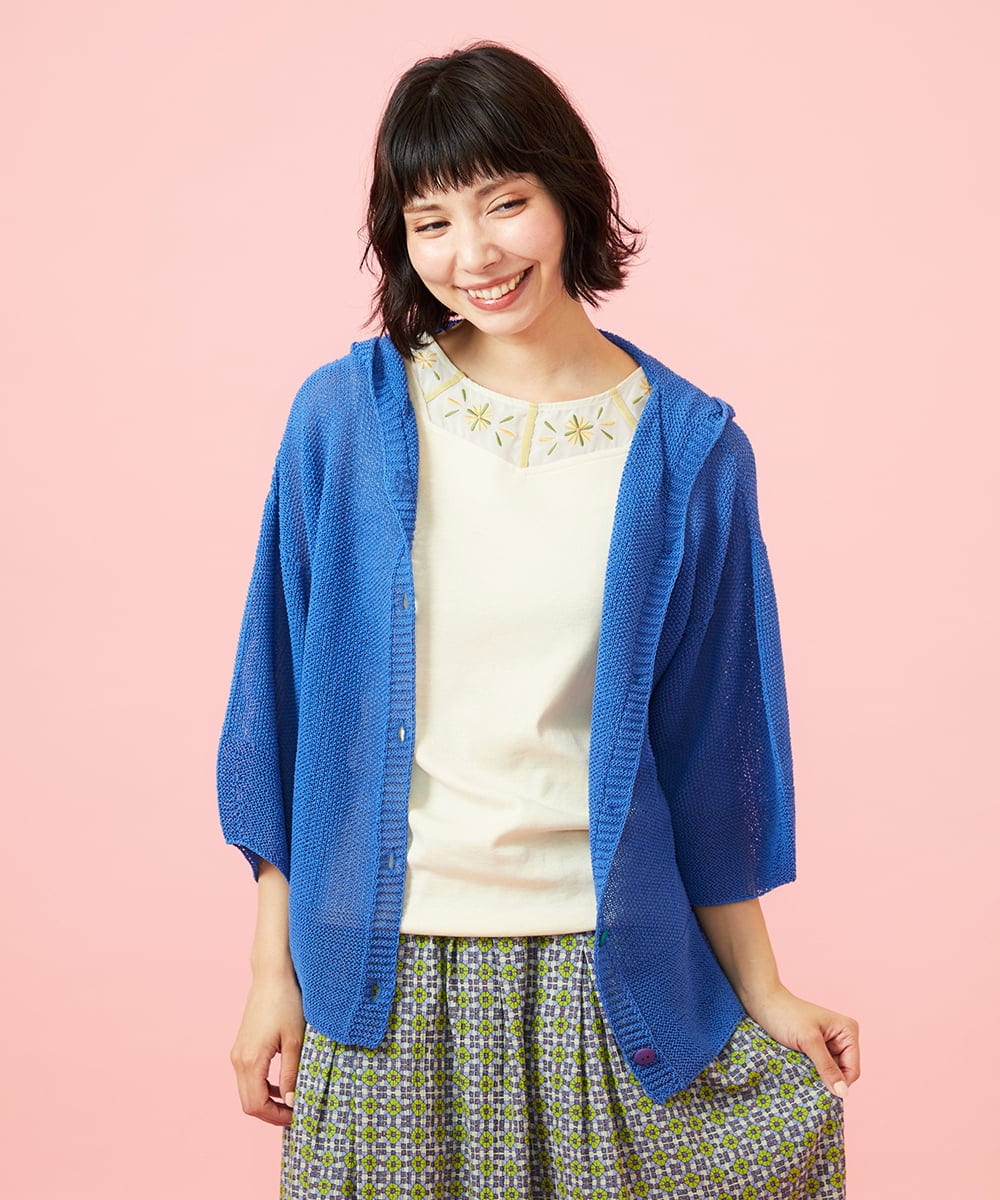 GJSGE33230 Jocomomola(ホコモモラ) Washi サマーニットカーディガン ブルー