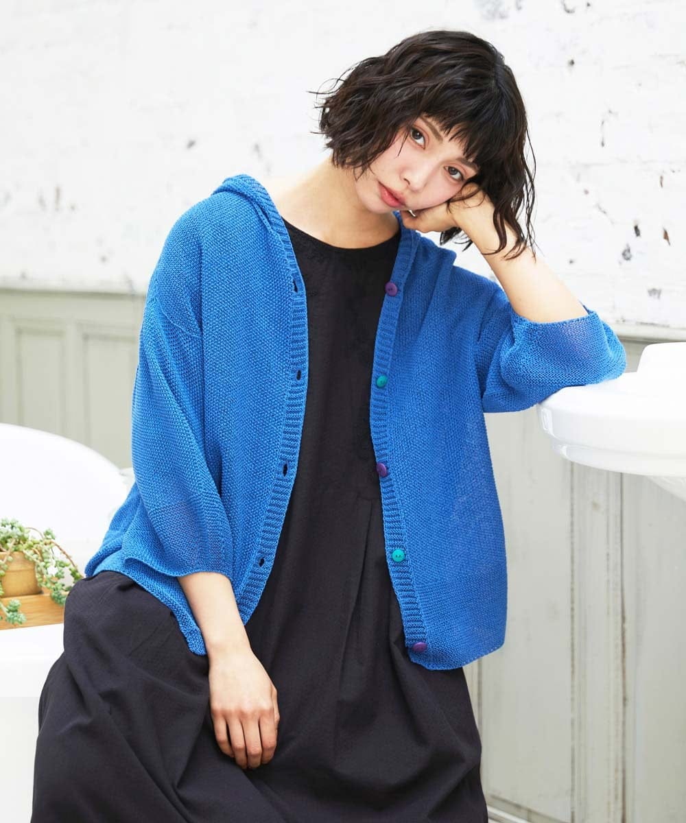 GJSGE33230 Jocomomola(ホコモモラ) Washi サマーニットカーディガン ブルー