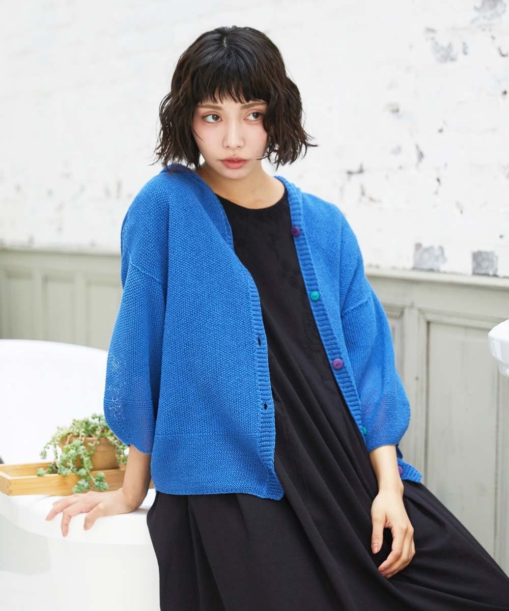 GJSGE33230 Jocomomola(ホコモモラ) Washi サマーニットカーディガン ブルー