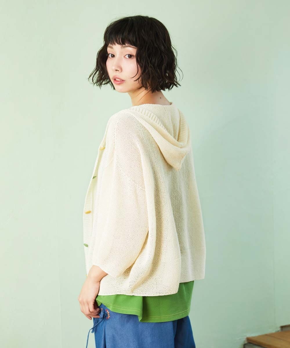 GJSGE33230 Jocomomola(ホコモモラ) Washi サマーニットカーディガン アイボリー