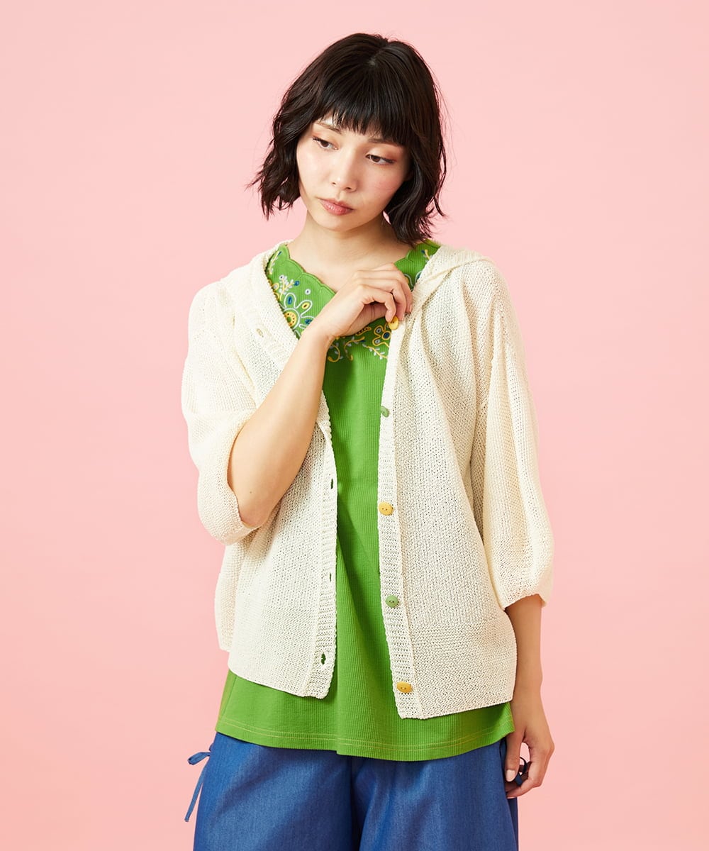 GJSGE33230 Jocomomola(ホコモモラ) Washi サマーニットカーディガン アイボリー