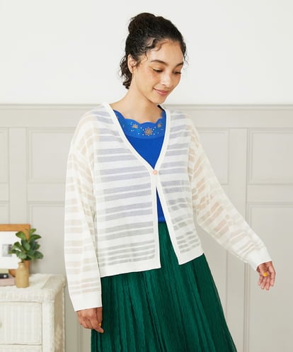 GJSHA30180  Brisa シアーボーダーカーディガン