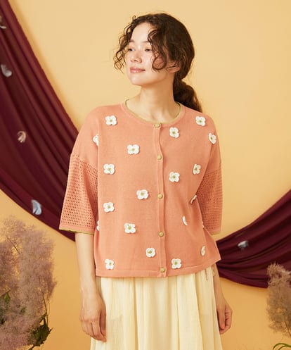 GJSHD01220  Flores de verano フラワークロッシェカーディガン