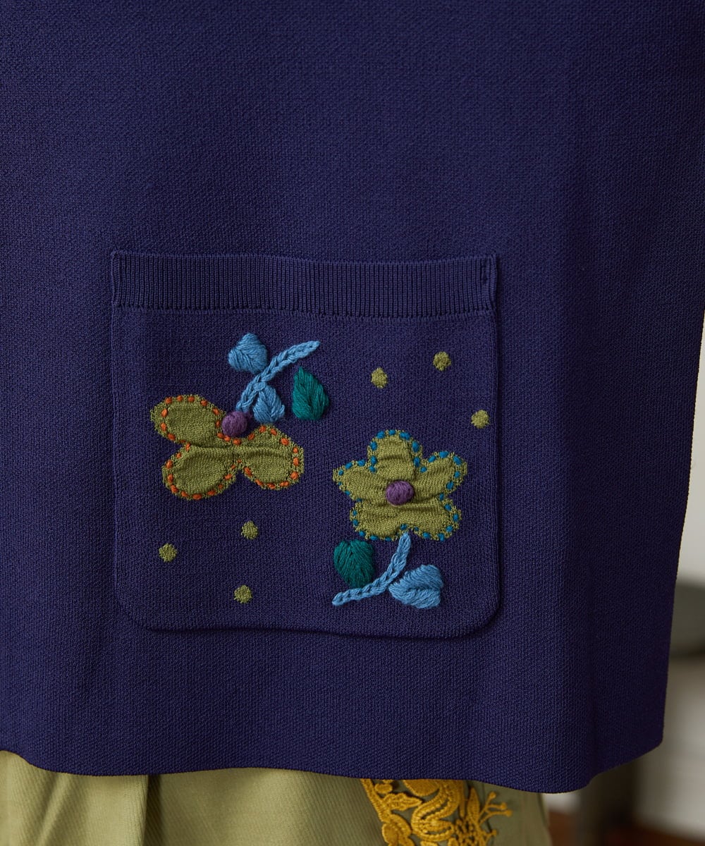 GJSJB02240 Jocomomola(ホコモモラ) Flor Alta フラワー刺繍ジップカーディガン イエロー