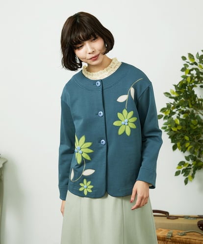 GJTDD01220 Jocomomola Palominos flor フラワーアップリケカーディガン