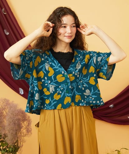 GJTJD01240 Jocomomola 【日本製】Aves ジャカードカットソーショート丈カーディガン