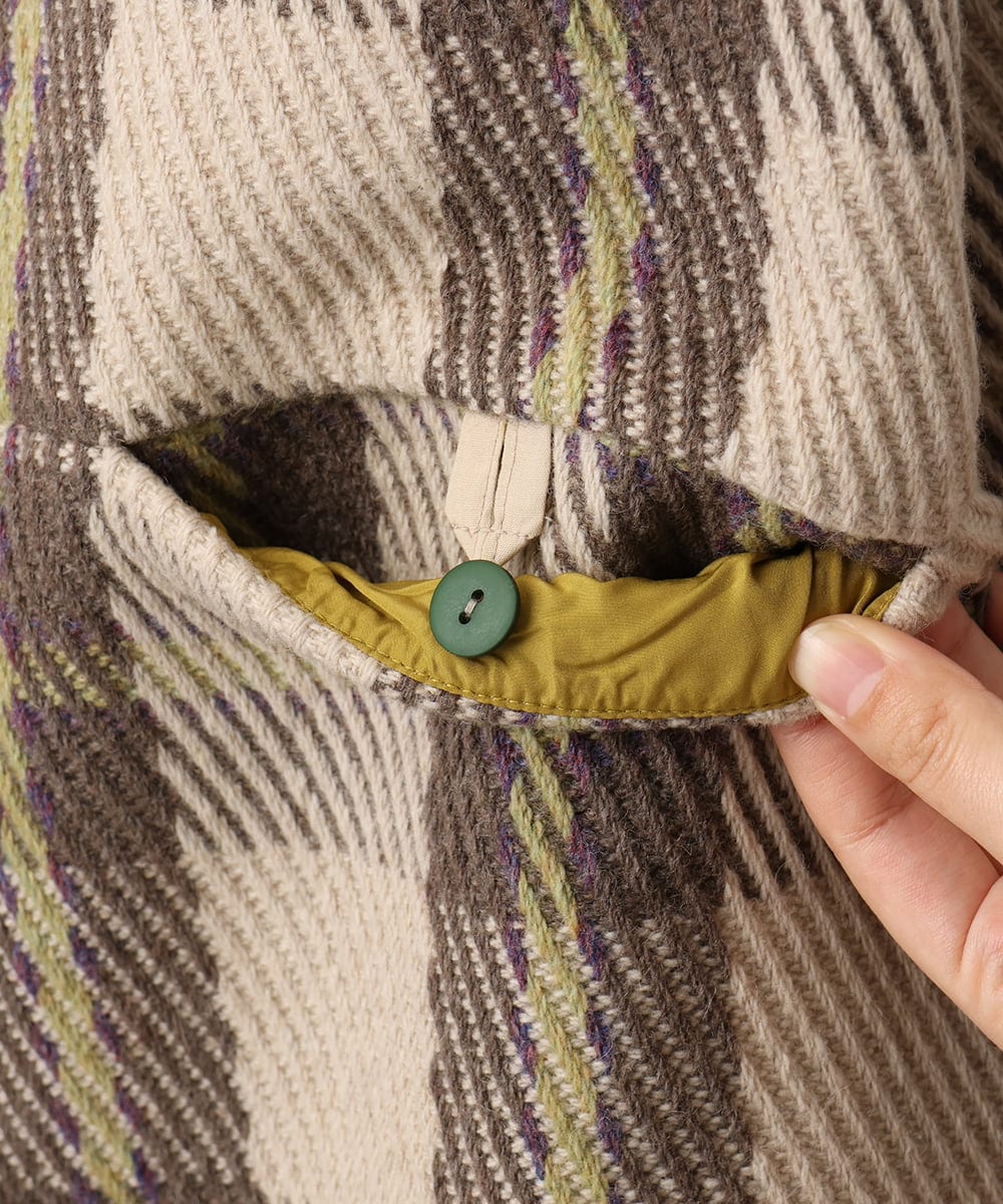 GJUAE04550 Jocomomola(ホコモモラ) Calle de Bordadores チェック×フラワー刺繍コート ベージュ