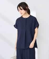 K2BHD06044 a.v.v(アー・ヴェ・ヴェ) 【接触冷感/UVカット】リネンライククルーネックブラウス【セットアップ対応/アンチピリング】 ネイビー