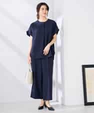 K2BHD06044 a.v.v(アー・ヴェ・ヴェ) 【接触冷感/UVカット】リネンライククルーネックブラウス【セットアップ対応/アンチピリング】 ネイビー
