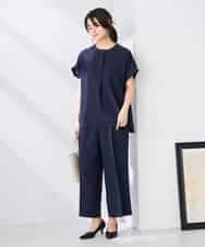 K2BHD06044 a.v.v(アー・ヴェ・ヴェ) 【接触冷感/UVカット】リネンライククルーネックブラウス【セットアップ対応/アンチピリング】 ネイビー