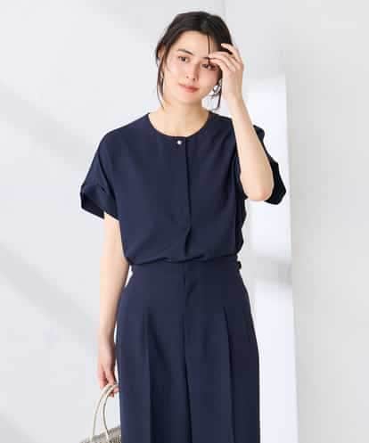 K2BHD06044 a.v.v 【接触冷感/UVカット】リネンライククルーネックブラウス【セットアップ対応/アンチピリング】