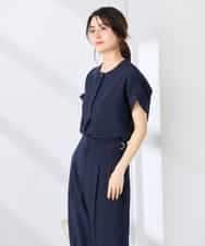 K2BHD06044 a.v.v(アー・ヴェ・ヴェ) 【接触冷感/UVカット】リネンライククルーネックブラウス【セットアップ対応/アンチピリング】 ネイビー