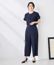 K2BHD06044 a.v.v(アー・ヴェ・ヴェ) 【接触冷感/UVカット】リネンライククルーネックブラウス【セットアップ対応/アンチピリング】 ネイビー
