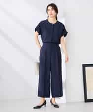 K2BHD06044 a.v.v(アー・ヴェ・ヴェ) 【接触冷感/UVカット】リネンライククルーネックブラウス【セットアップ対応/アンチピリング】 ネイビー