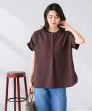 K2BHD06044 a.v.v(アー・ヴェ・ヴェ) 【接触冷感/UVカット】リネンライククルーネックブラウス【セットアップ対応/アンチピリング】 ネイビー