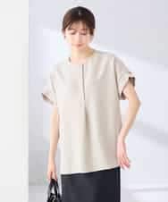 K2BHD06044 a.v.v(アー・ヴェ・ヴェ) 【接触冷感/UVカット】リネンライククルーネックブラウス【セットアップ対応/アンチピリング】 ネイビー