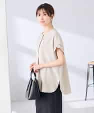 K2BHD06044 a.v.v(アー・ヴェ・ヴェ) 【接触冷感/UVカット】リネンライククルーネックブラウス【セットアップ対応/アンチピリング】 ネイビー