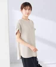 K2BHD06044 a.v.v(アー・ヴェ・ヴェ) 【接触冷感/UVカット】リネンライククルーネックブラウス【セットアップ対応/アンチピリング】 ネイビー