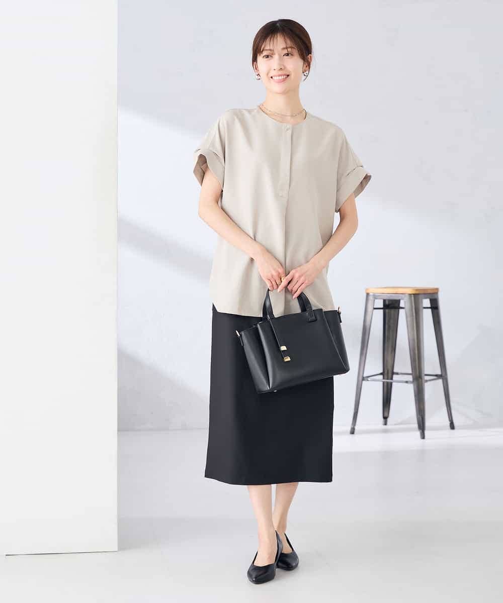 K2BHD06044 a.v.v(アー・ヴェ・ヴェ) 【接触冷感/UVカット】リネンライククルーネックブラウス【セットアップ対応/アンチピリング】 ネイビー