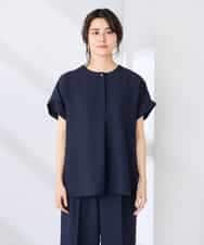 K2BHD06044 a.v.v(アー・ヴェ・ヴェ) 【接触冷感/UVカット】リネンライククルーネックブラウス【セットアップ対応/アンチピリング】 ネイビー