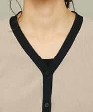 K2CDS02054 a.v.v(アー・ヴェ・ヴェ) タックパフスリーブカーディガン グレージュ×ネイビー