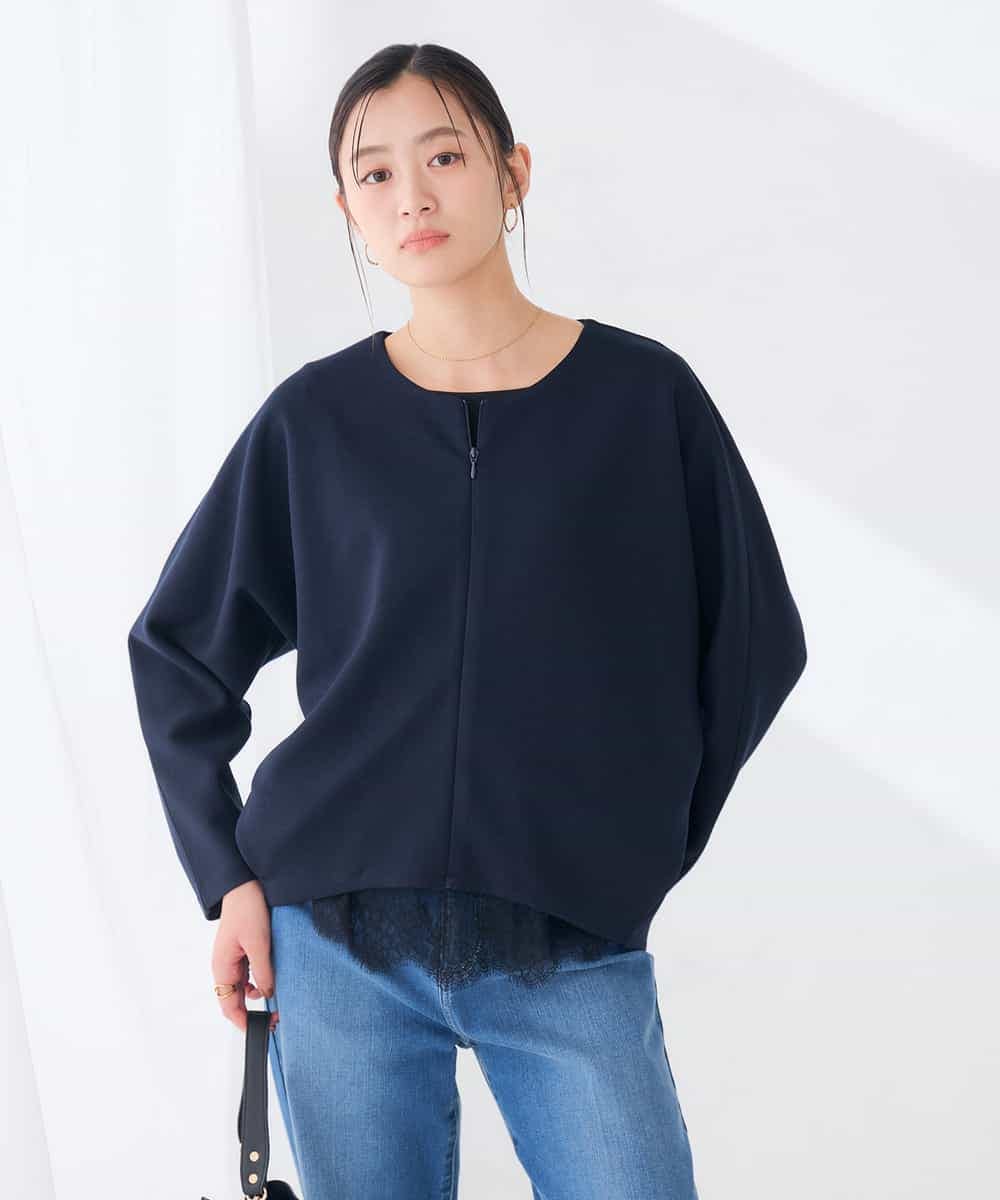 K2CKD35059 a.v.v(アー・ヴェ・ヴェ) ダンボール ノーカラー ZIP カーディガン ネイビー