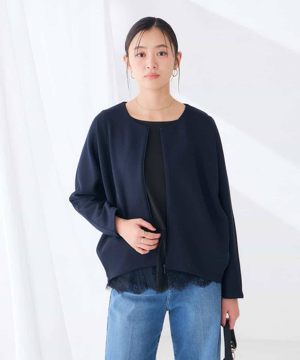 K2CKD35059 a.v.v(アー・ヴェ・ヴェ) ダンボール ノーカラー ZIP カーディガン ネイビー