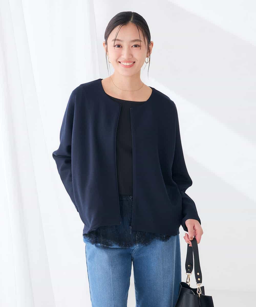 K2CKD35059 a.v.v(アー・ヴェ・ヴェ) ダンボール ノーカラー ZIP カーディガン ネイビー