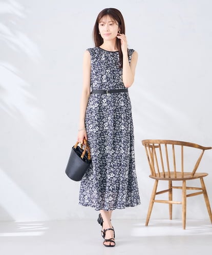 K2EID15089 a.v.v 【洗える】フラワープリントギャザーノースリーブワンピース