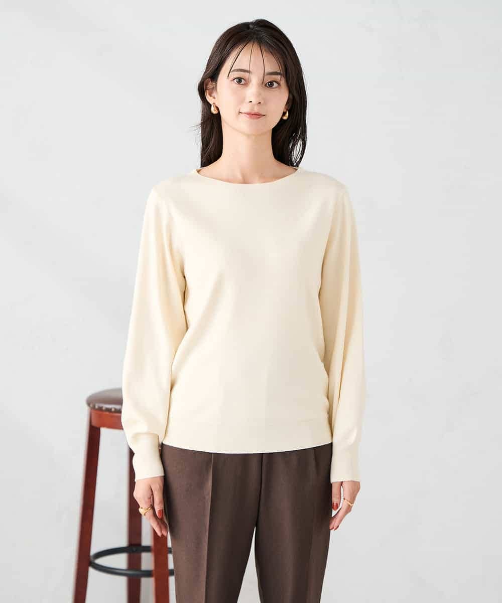 K2FAD69039 a.v.v(アー・ヴェ・ヴェ) 【洗える】ボートネックパフスリーブスプリングニット マスタード