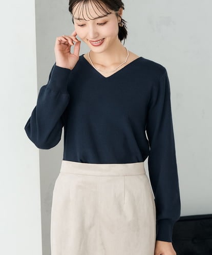 K2FAD79039  【洗える】Vネック美ラクるパフスリーブニット【WEB限定】