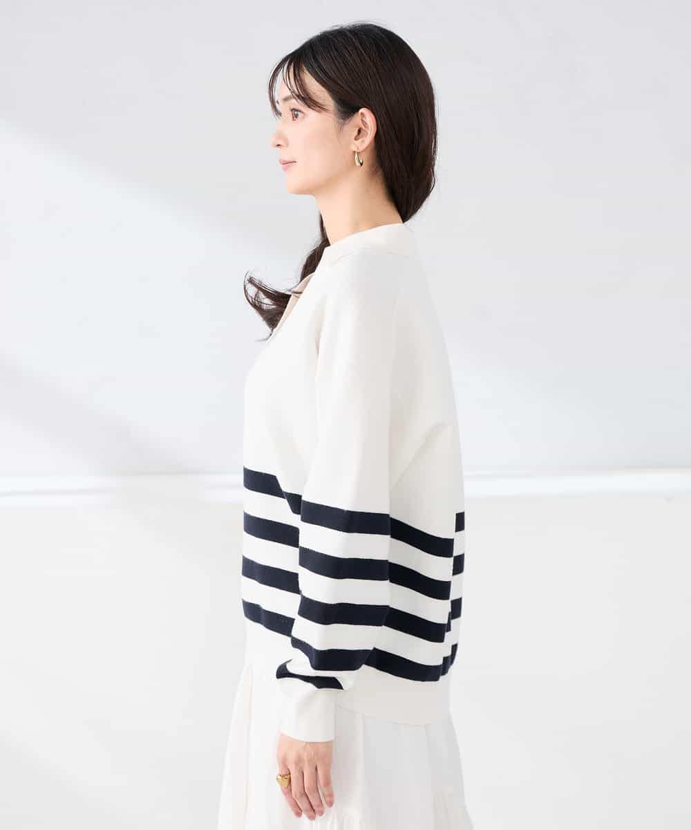 K2FDD07059 a.v.v(アー・ヴェ・ヴェ) スキッパーボーダーニット アイボリー×ライトブルー