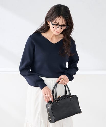 K2FED79039  【WEB限定/洗える/UVカット】Vネックパフスリーブニット