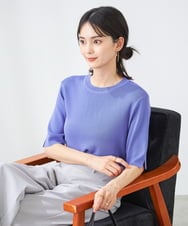 K2FGA20039 a.v.v(アー・ヴェ・ヴェ) 【接触冷感/UVカット/洗える】クルーネックハーフスリーブ美ラクるサマーニット アイボリー